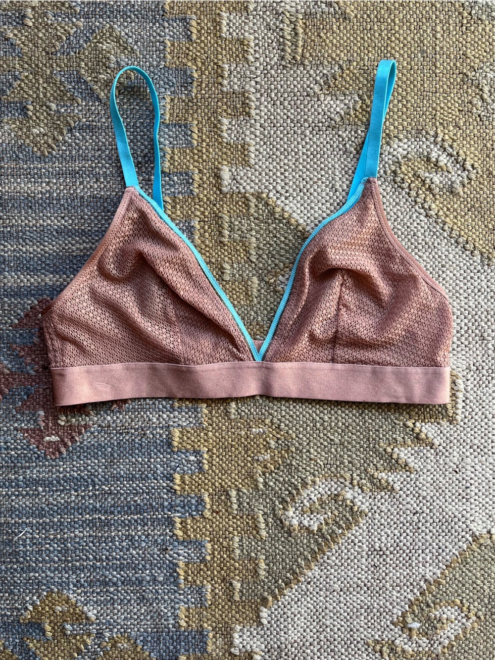 ThirdLove Dusty Rose Modern Mesh Triangle Bralette with Bright Aqua Trim